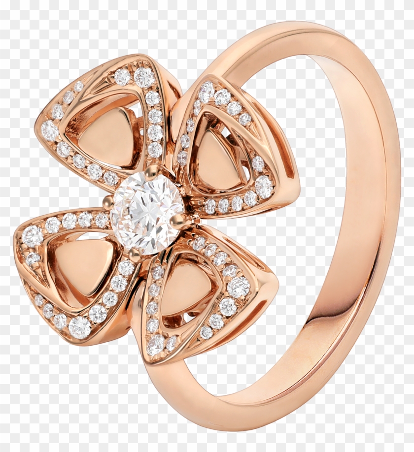 Fiorever 18 Kt Rose Gold Ring Set With A Central Diamond - Ring Bulgari Jewelry Clipart