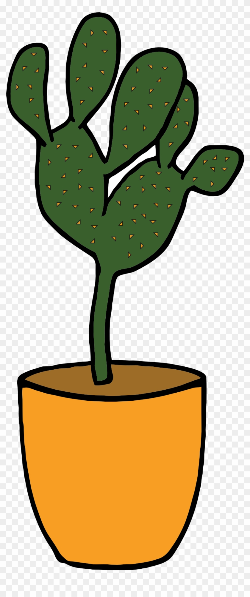 Drawing Of A Green Potted Cactus - Cactus Clipart