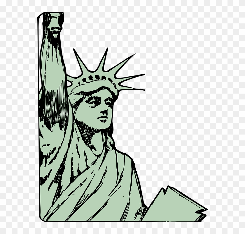 America Detail Face Monument New York Statue - Statue Of Liberty Drawing Cartoon Clipart