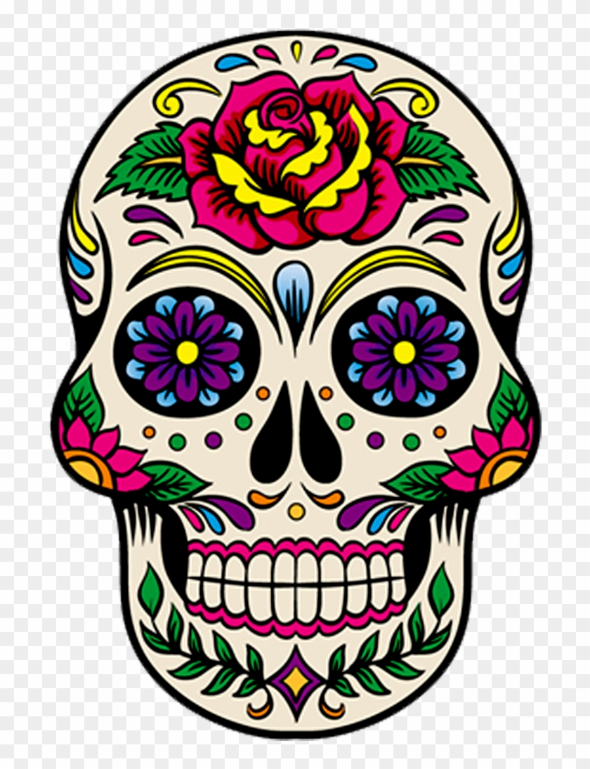Png Caveiras - Day Of The Dead Skull With Rose Clipart #5323192