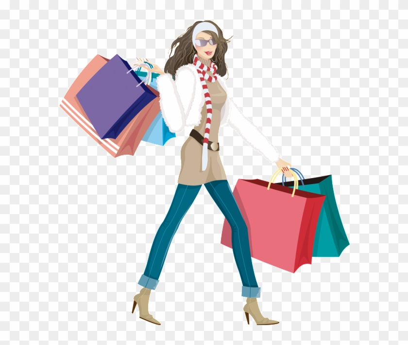 Hand Drawn Cartoon Flat Fashion Shopping Girl Png - Women's Fashion Shopping Png Clipart