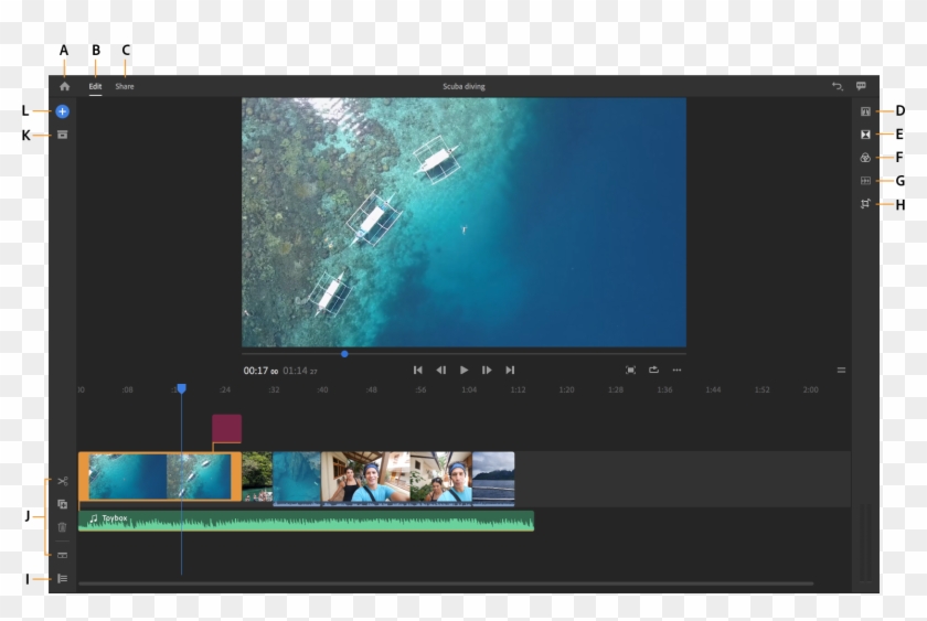 Premiere Rush Edit Workspace - Premiere Rush Cc Interface Clipart #5339228