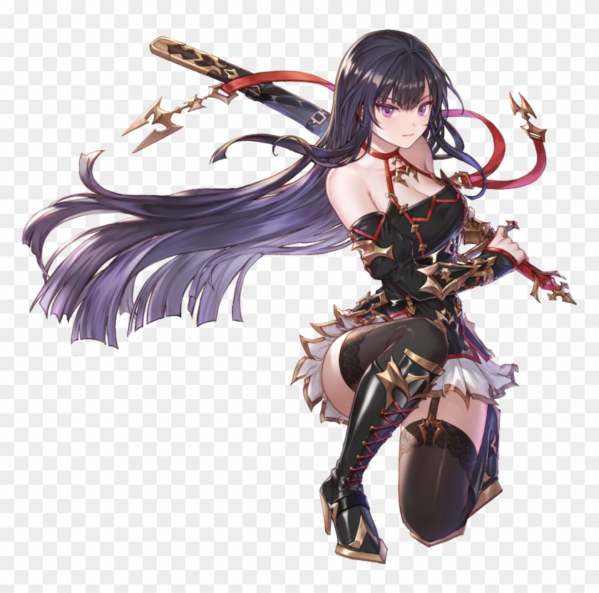 Black Hair Boots Breasts Cleavage Detached Sleeves - Seria Build King's Raid Clipart