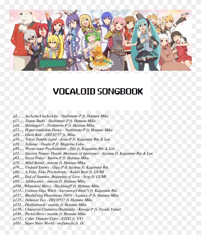 Vocaloid Songbook [about 24 Songs So Far] - Rin Len Miku Gumi Kaito Luka Gakupo Clipart