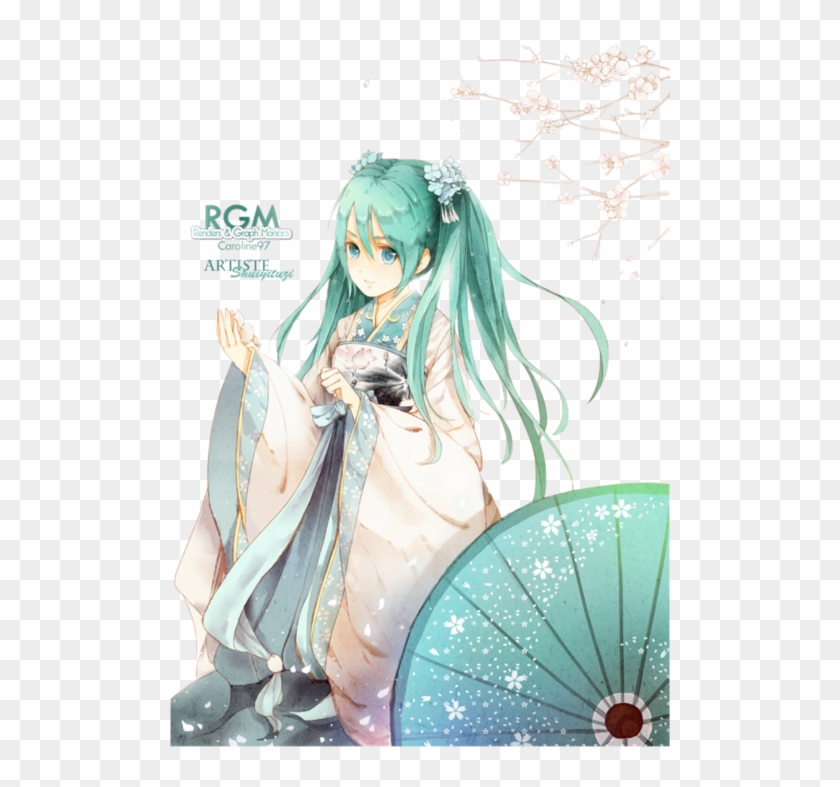 Render Hatsune Miku Kimono Ombrelle Japonaise Fleur - Miku Kimono Fan Art Clipart
