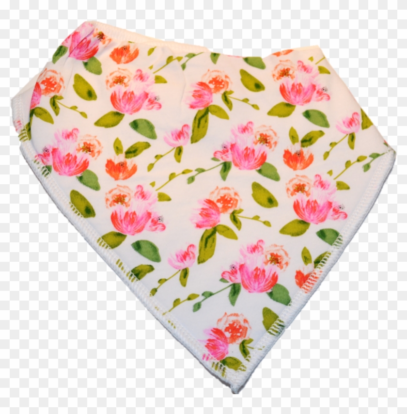 White Bandana Bib With Pink Flowers And Green Leaves - Pattern Clipart #5352576