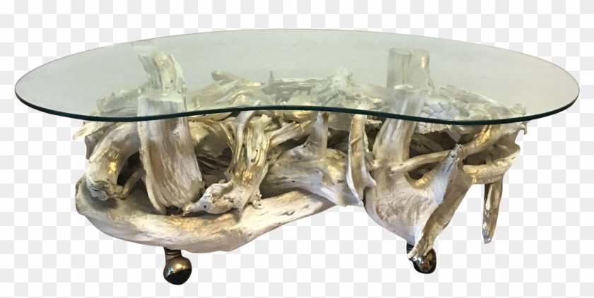 1970's White & Gold Driftwood Table With Glass Top - Coffee Table Clipart #5354923