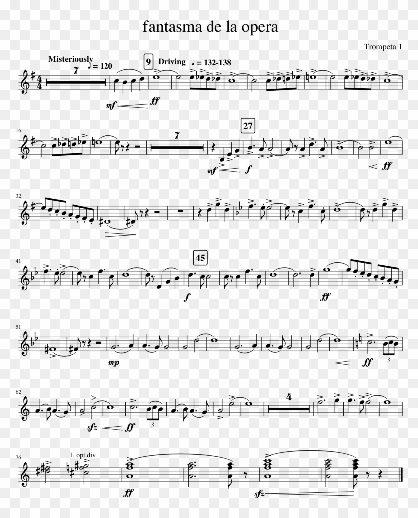 Fantasma De La Opera Sheet Music For Trumpet Download - Sayonara Moon Town Sheet Music Clipart #5359540