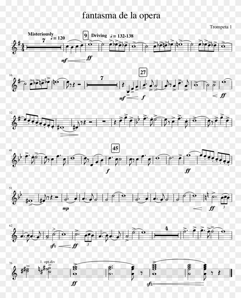 Fantasma De La Opera Sheet Music For Trumpet Download - Sayonara Moon Town Sheet Music Clipart