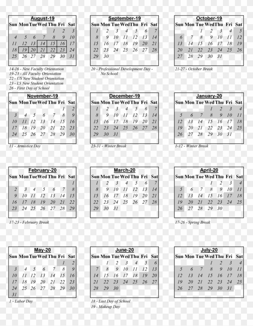Calendar 2019 2020 - Summary Calendar 2019 Clipart