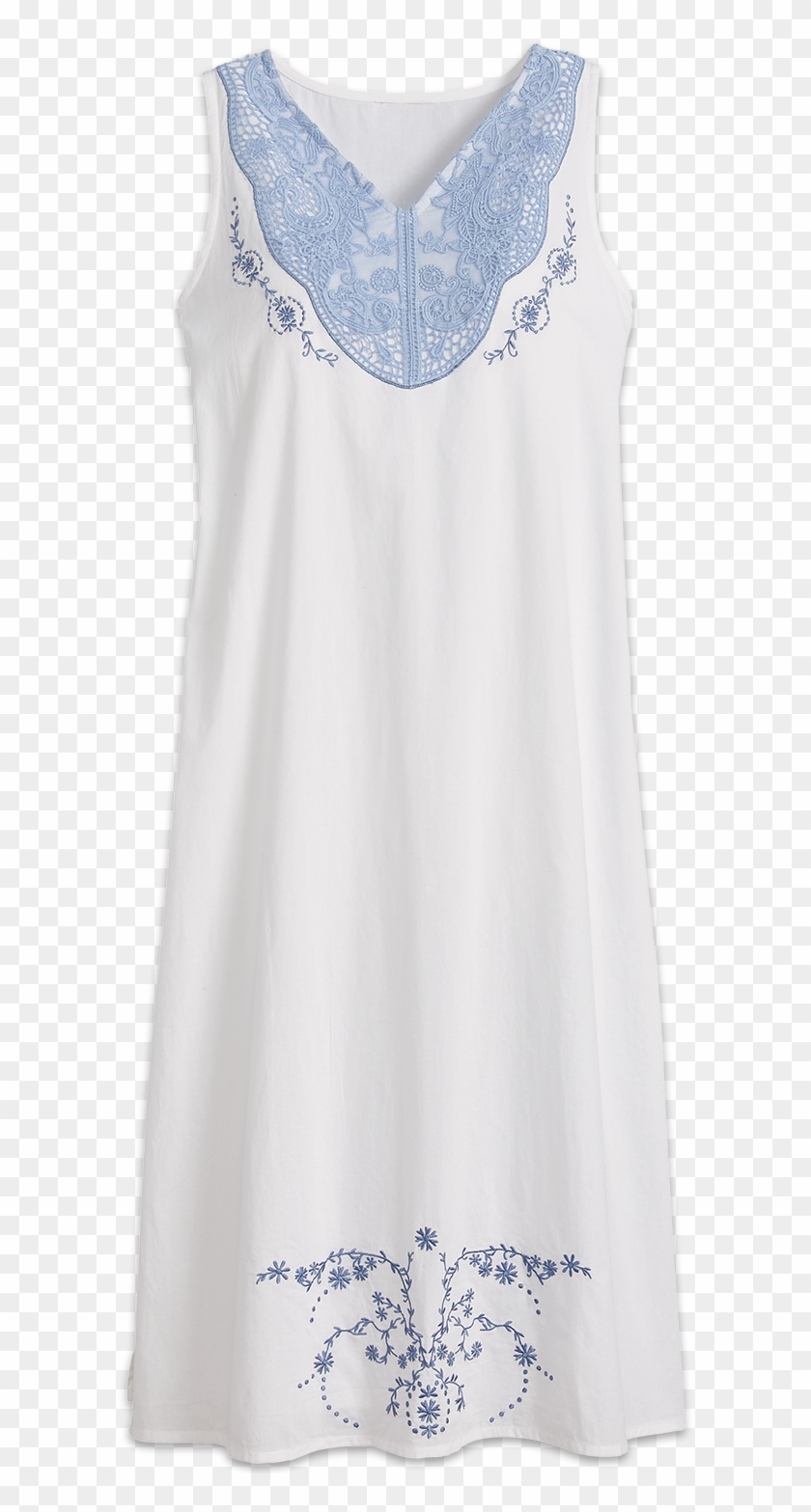 A Sleeveless Cotton Nightgown With Embroidery Front - Nightgown Clipart #5370775