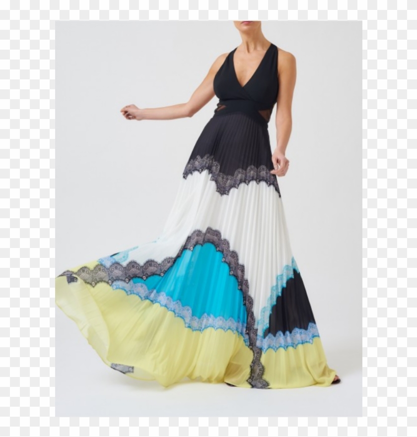 Turquoise, Yellow And Black Pleated Lace Chiffon Maxi - Forever Unique Clipart #5371289