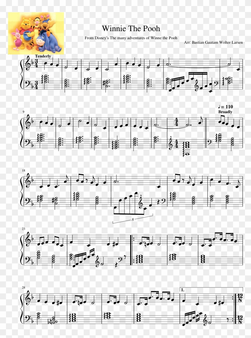 Winnie The Pooh - Winnie The Pooh Piano Pdf Clipart #5379564
