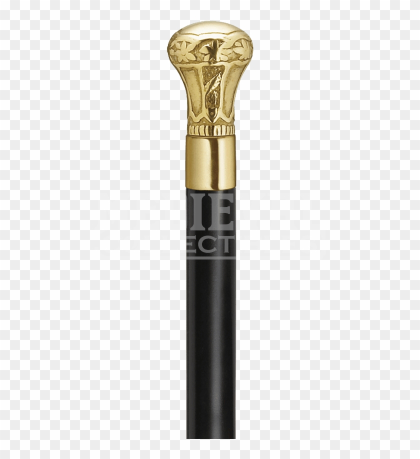 Black And Brass Knob Walking Stick - Makeup Brushes Clipart