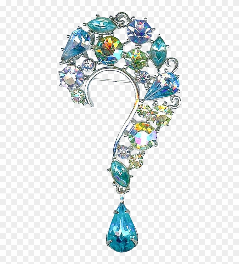 Mint Vintage Lisner 50's Question Mark Aqua Blue & - Crystal Clipart #5384074