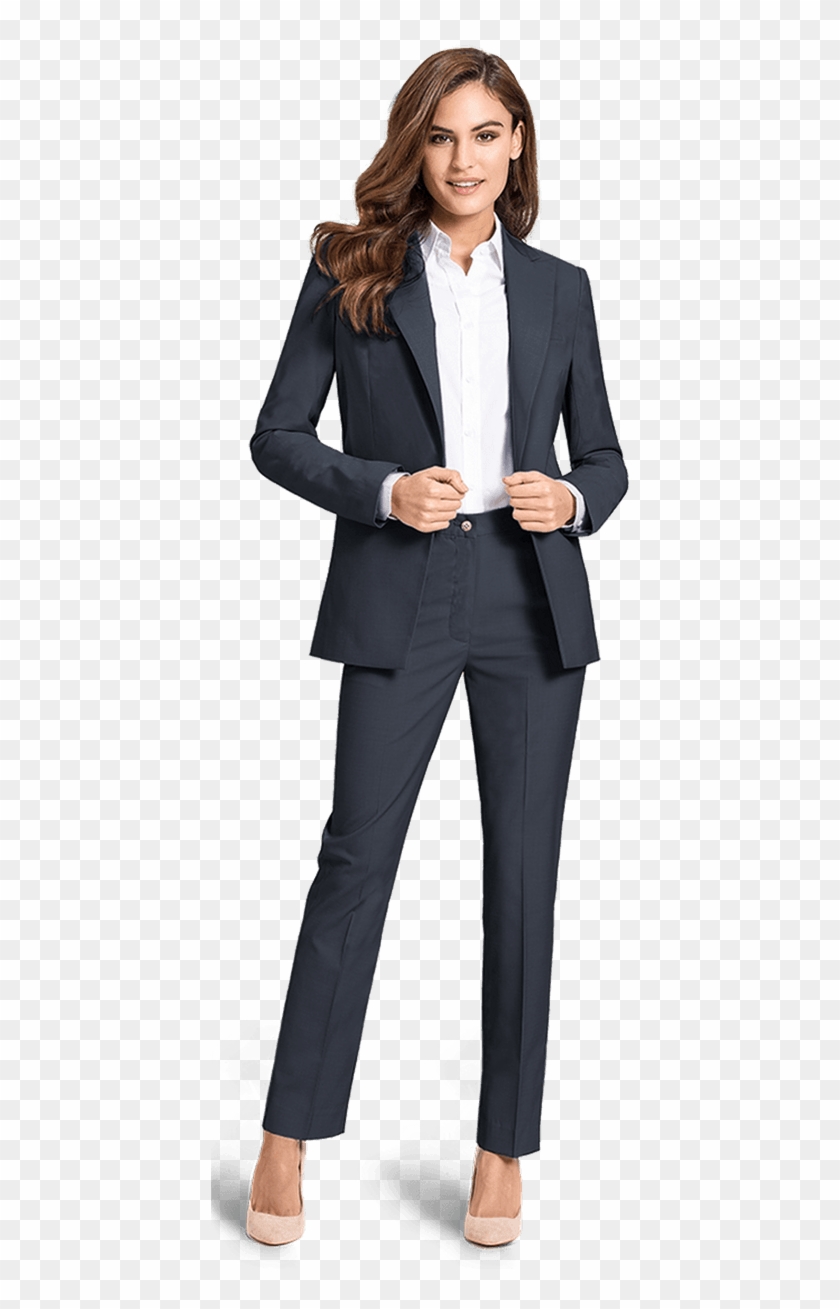 Blue Wool Blend Pant Suit - Business Attire Women Png Clipart #5394184