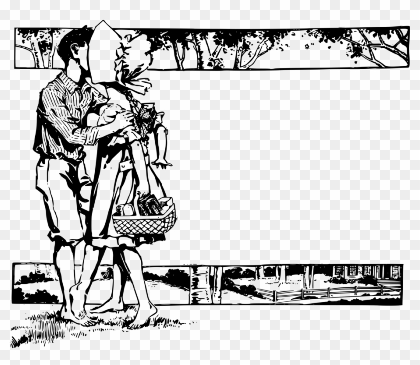 Picture Frames Drawing Black And White Kiss Comics - Couple Frame Png Transparent Clipart #5395780