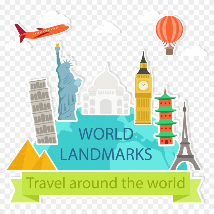 Statue Of Liberty Taj Mahal Travel Landmark - Land Mark Cartoon Png Clipart #5396659