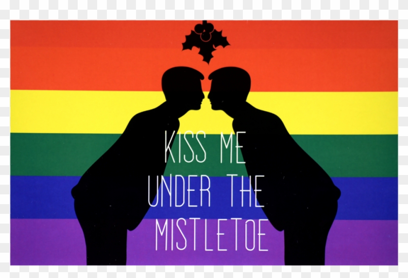 Two Gay Men Kissing Under Mistletoe Clipart