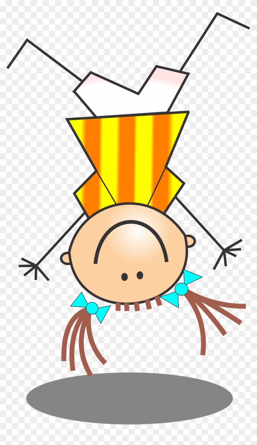 Girl Stick Figure Doing Handstand - Cartoon Girl Doing Cartwheel Clipart
