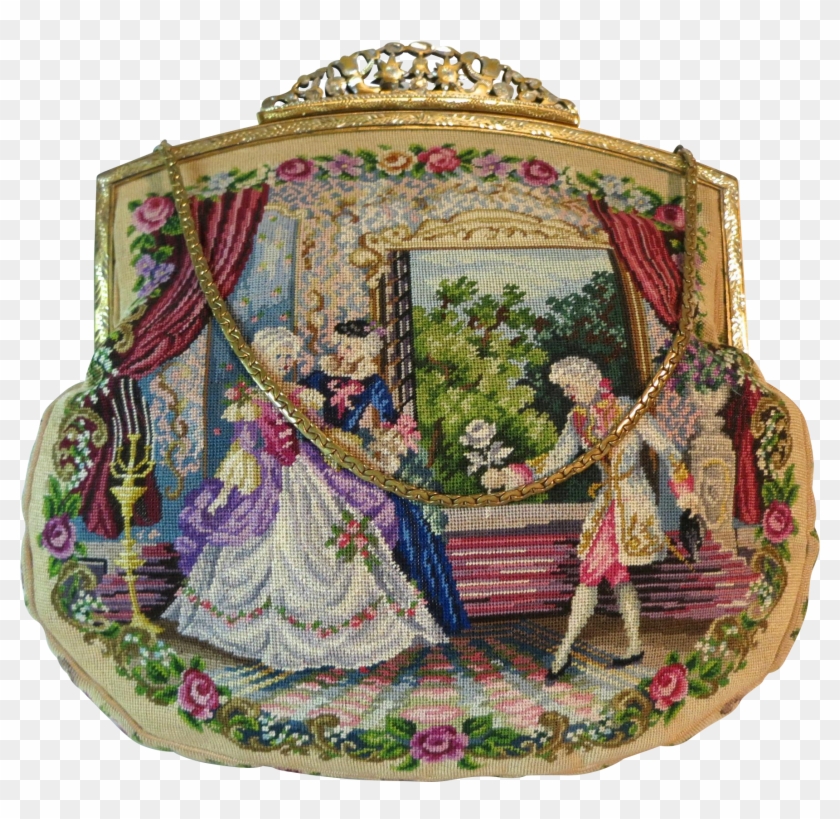 Exquisite Petit Point Purse With A Different Scene - Floral Design Clipart