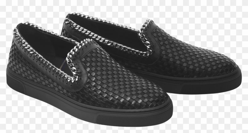Black Interlaced Slip On Sneakers With Metal Chain - Slip-on Shoe Clipart