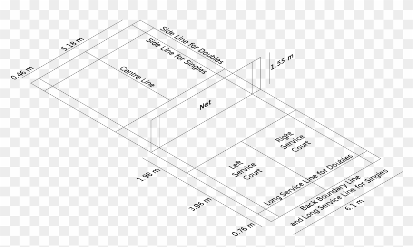2000px-badminton Court 3d - Badminton Court Measurement In Feet Clipart