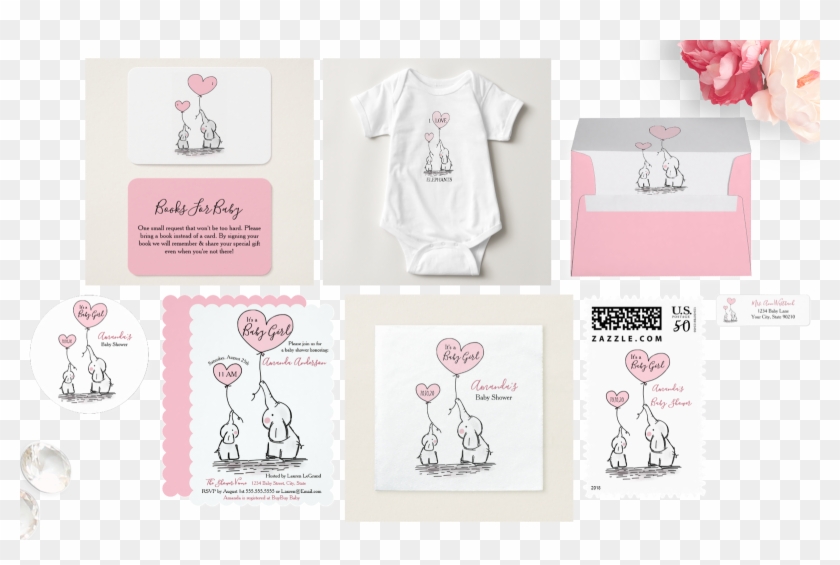 Baby Pink And Gray Baby Shower Elephant Suite - Illustration Clipart