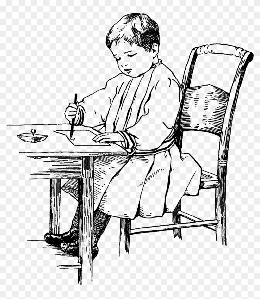 Boy Student School Desk Image Vintage - Sitting Clipart #5409088