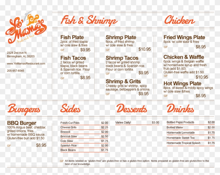 Yo' Mama's Menu - Yo Mama's Birmingham Clipart #5414677