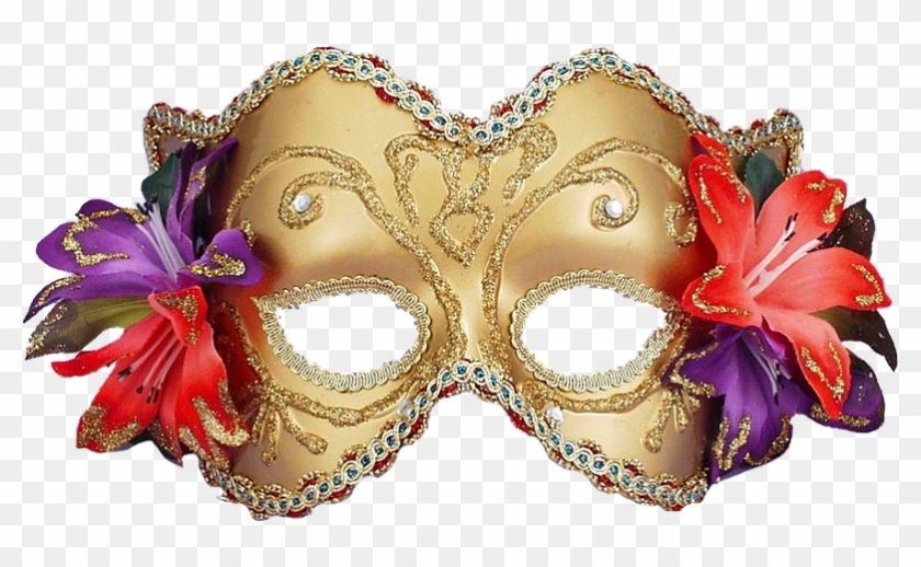 Gold Venetian Half Mask With Flowers , Png Download - Png Format Png Gold Mardi Gras Mask Png Clipart #5423489