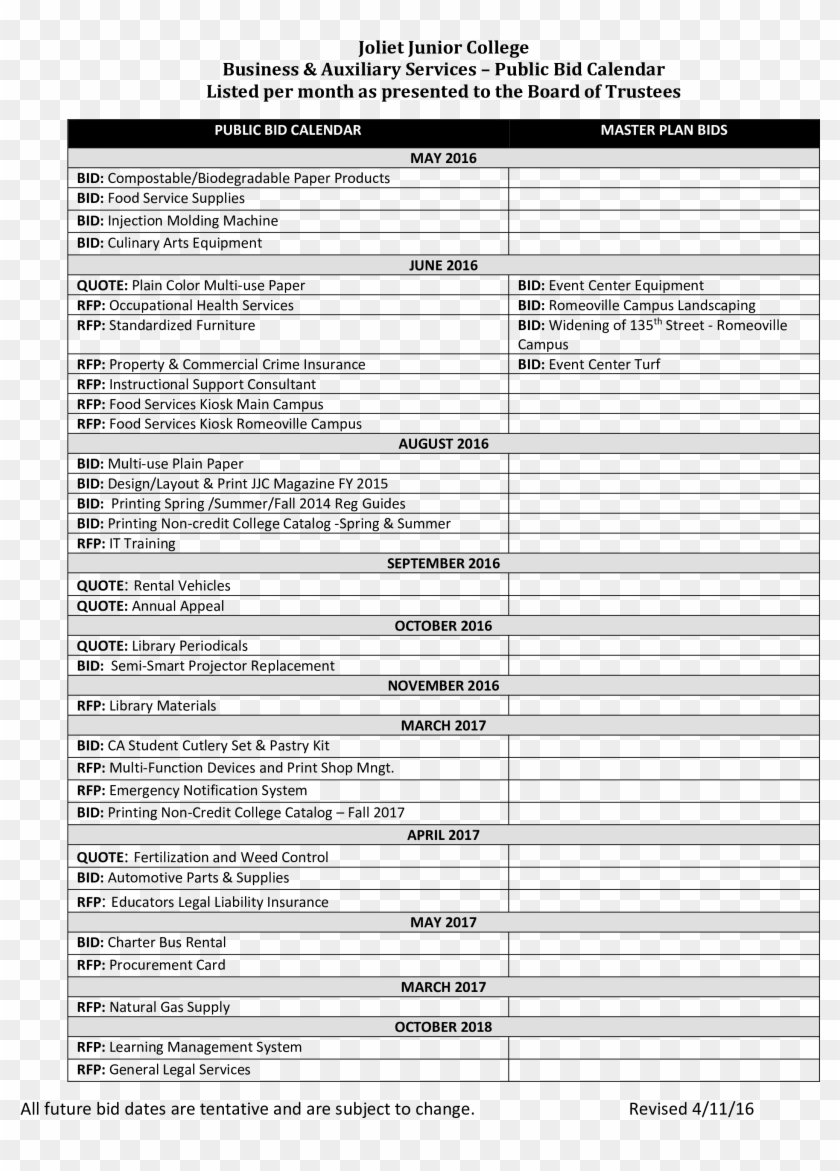 Bid Calendar 1 Month Sample Main Image - Sample Quotation For Bidding Clipart