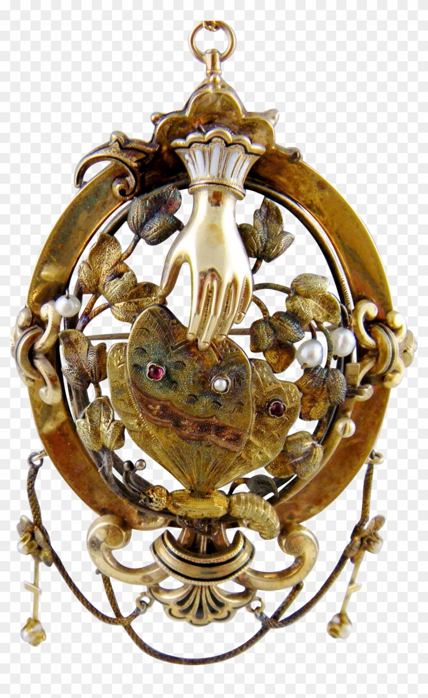 Monumental Antique 14 Karat Gold Cuffed Hand & Butterfly - Brass Clipart