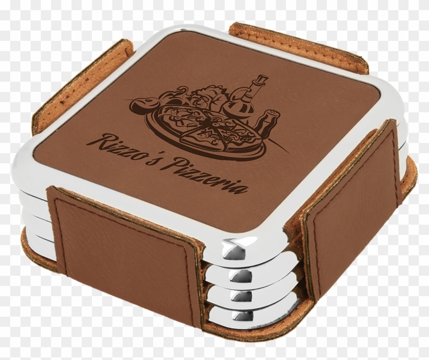 Dark Brown Coaster Set With Custom Laser Engraving - Chocolate Cake Clipart #5435780