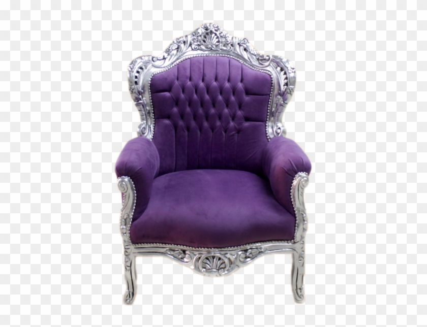 Big Baroque Armchair Silver Frame, Purple Velvet - Club Chair Clipart