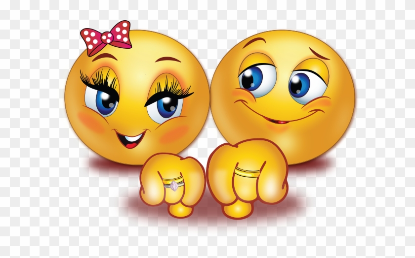 Engaged Couple Smiley Emoji Sticker - Couple Emoji Clipart