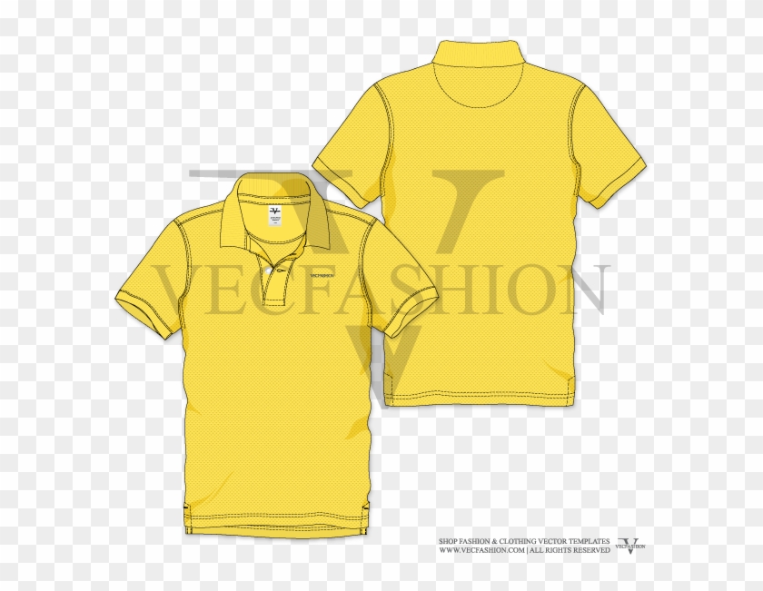 Men Yellow Polo Neck Short Sleeve T-shirt Vector Template - Active Shirt Clipart