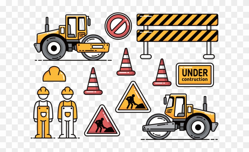 Road Construction With Road Roller Vector Icons - Construction Vector Art Png Clipart #5440198