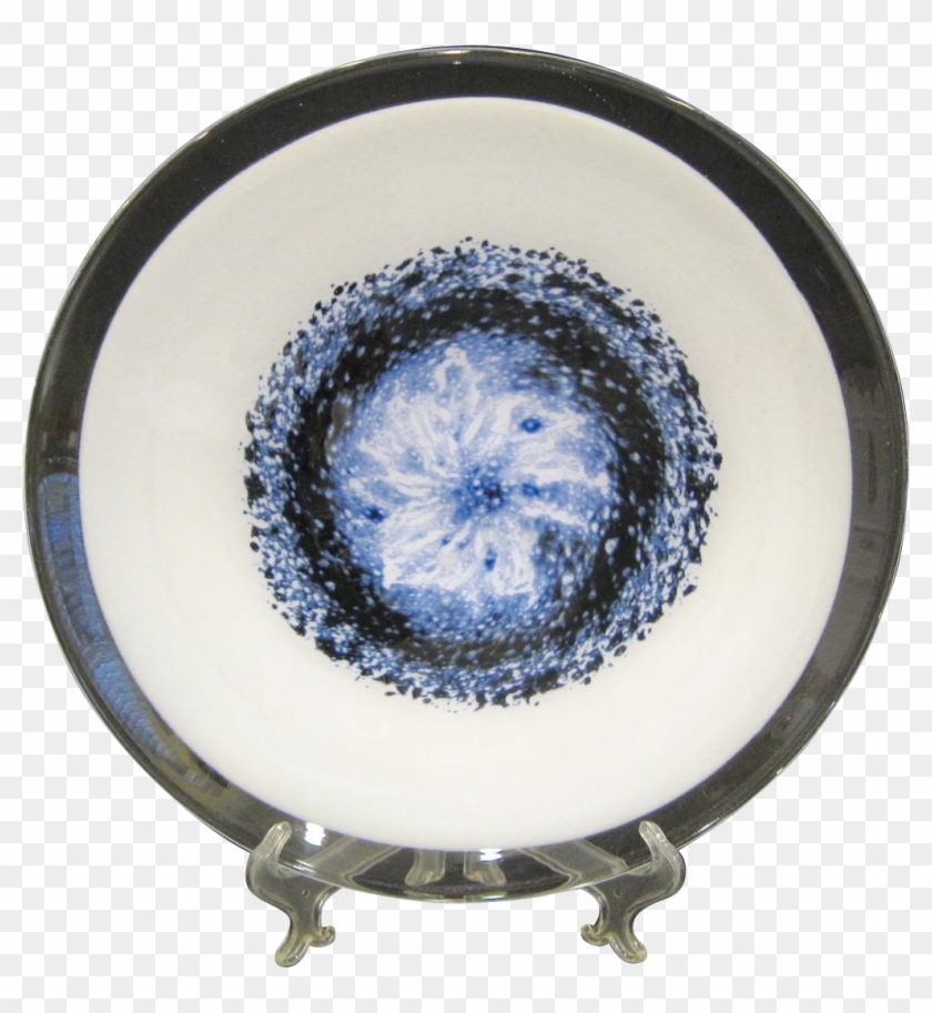 Vintage Murano Charger With Blue Swirl, Clear Rim - Blue And White Porcelain Clipart