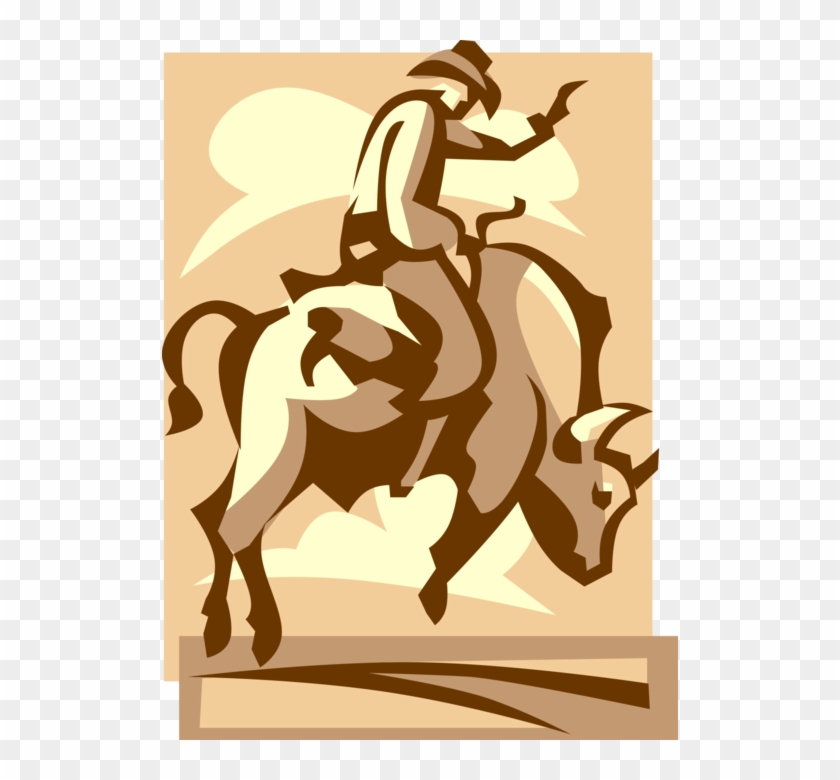 Vector Illustration Of Rodeo Cowboy Rides Bronco Bull - Bull Rider Cross Stitch Clipart #5442083