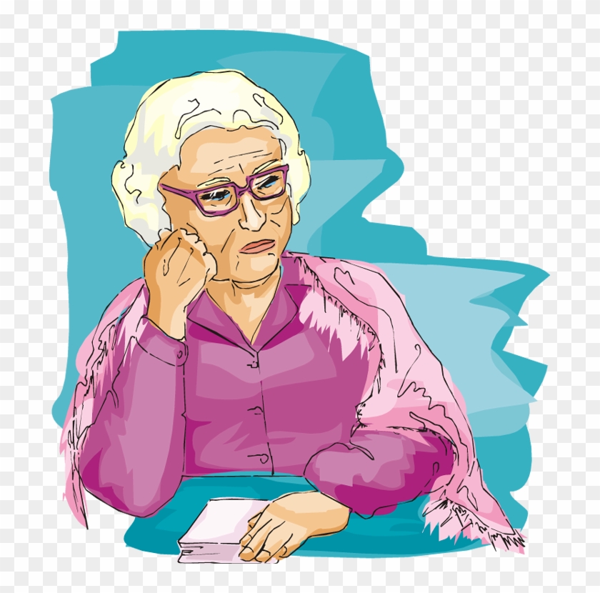 Old Clipart Sad - Sad Elderly Woman Illustration - Png Download
