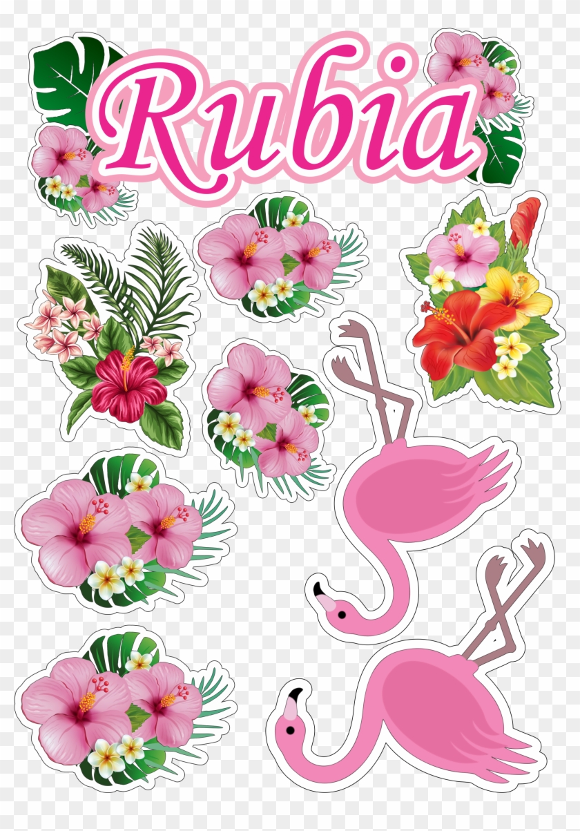 Hawaii Flower Clipart - Topo Para Bolo Flamingo Imprimir - Png Download