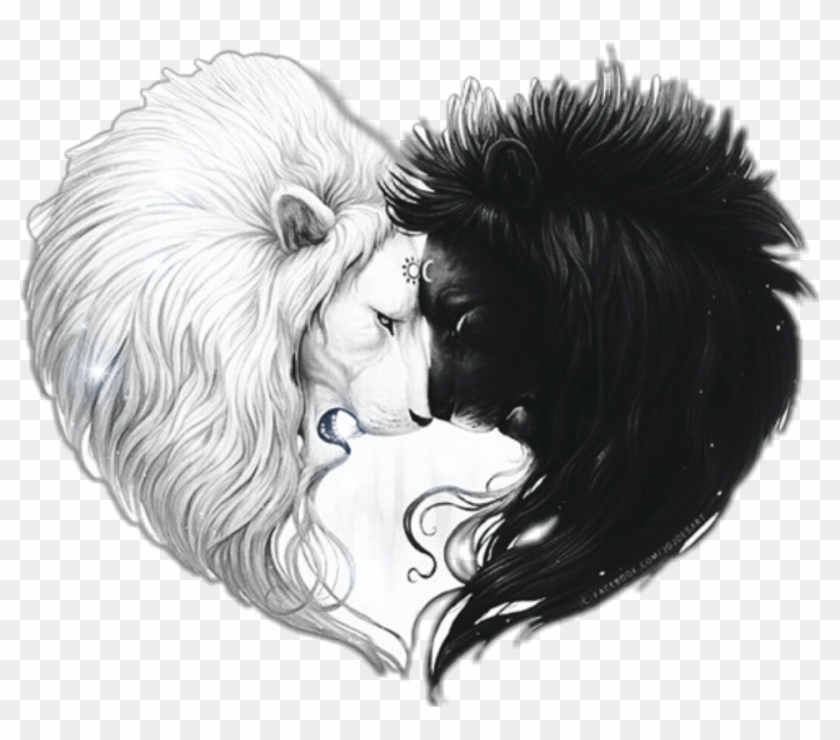 #lionheart #lion #heart #lionlovers #sun #moon #black - Lion And Girl Drawing Clipart #5452212