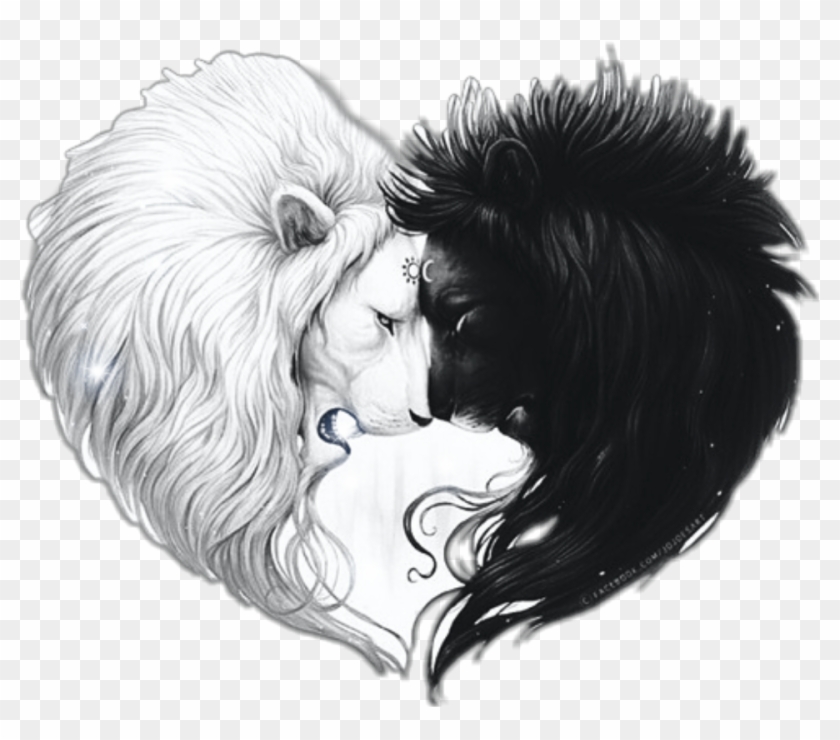 Lionheart Lion Heart Lionlovers Sun Moon Black Lion And Girl Drawing Clipart Pikpng