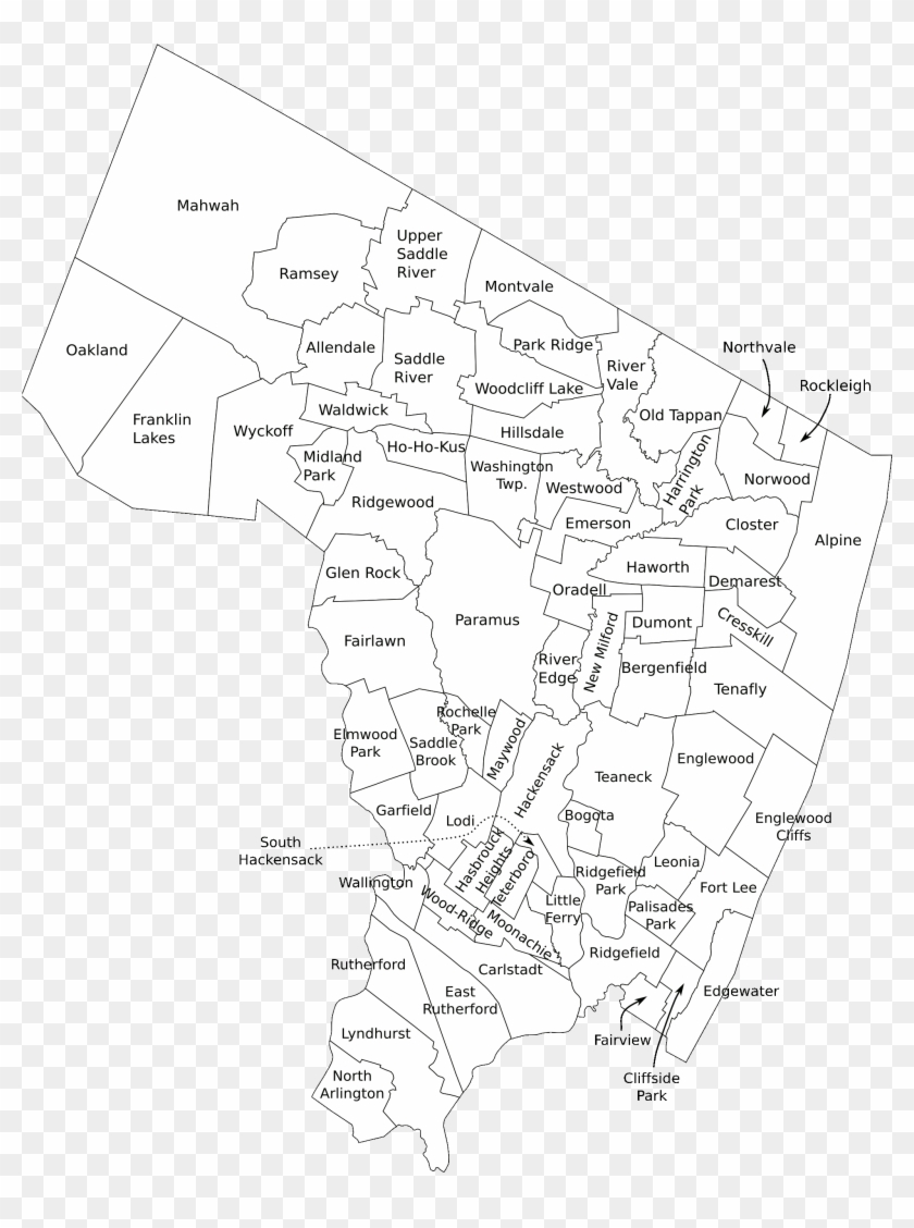 Bergen County, Nj Municipalities Labeled - Bergen County Nj Outline Clipart #5452491
