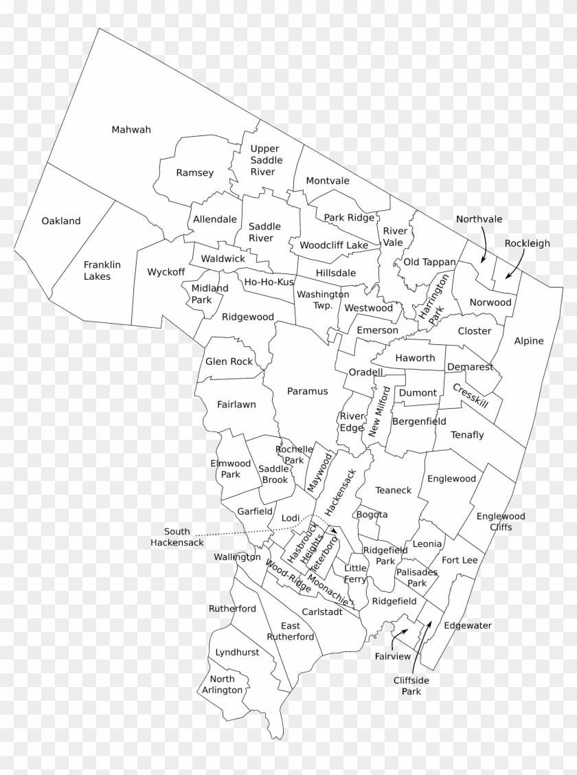 Bergen County Nj Municipalities Labeled Bergen County Nj Outline Clipart 5452491 Pikpng