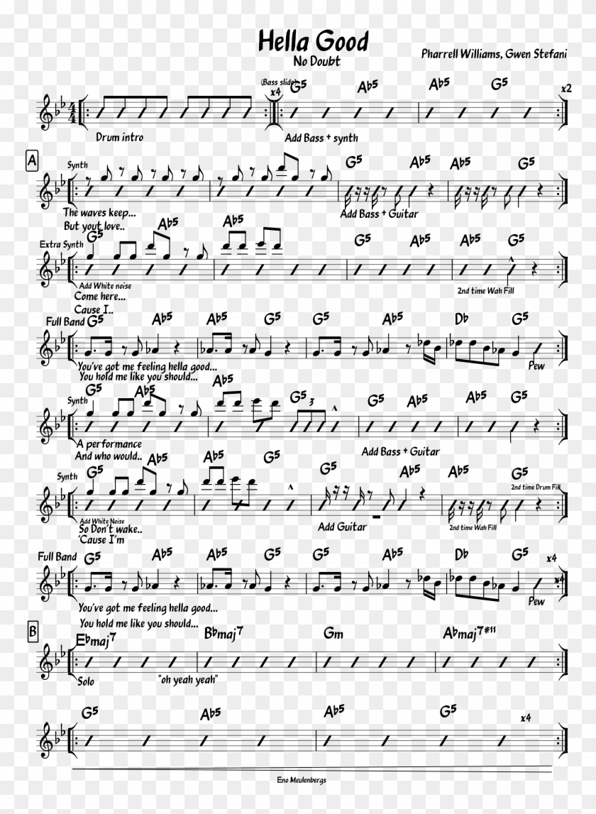 Hella Good Sheet Music Composed By Pharrell Williams, - Hella Good No Doubt Sheet Music Clipart