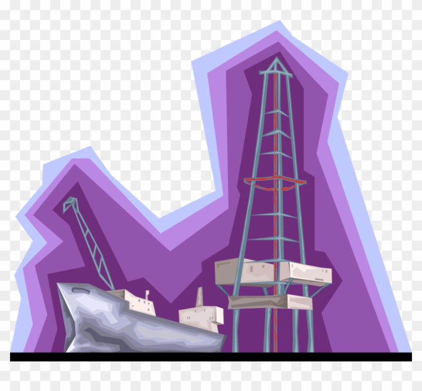 Vector Illustration Of Offshore Petroleum Fossil Fuel - Illustration Clipart