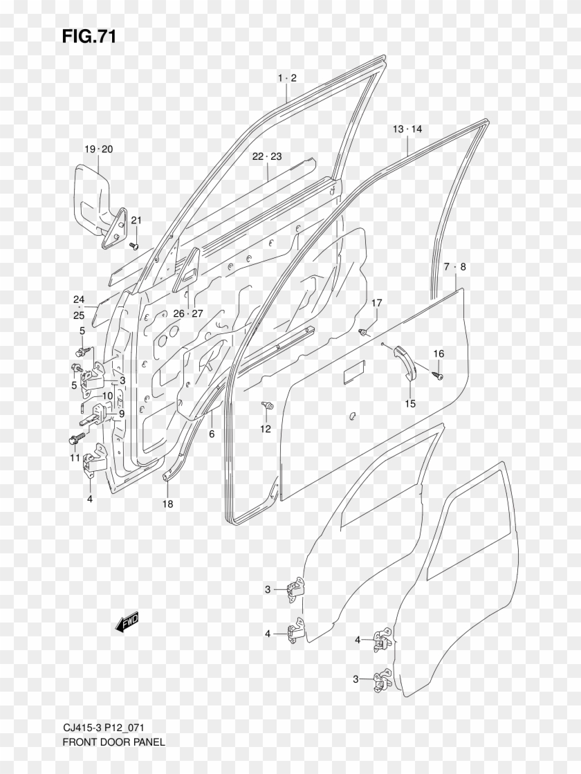 71 Front Door Panel - Kaca Pintu Mobil L300 Clipart #5455490