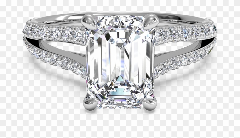 Double French-set Diamond 'v' Engagement Ring With - Emerald Cut Engagement Rings Double Band Clipart #5458635